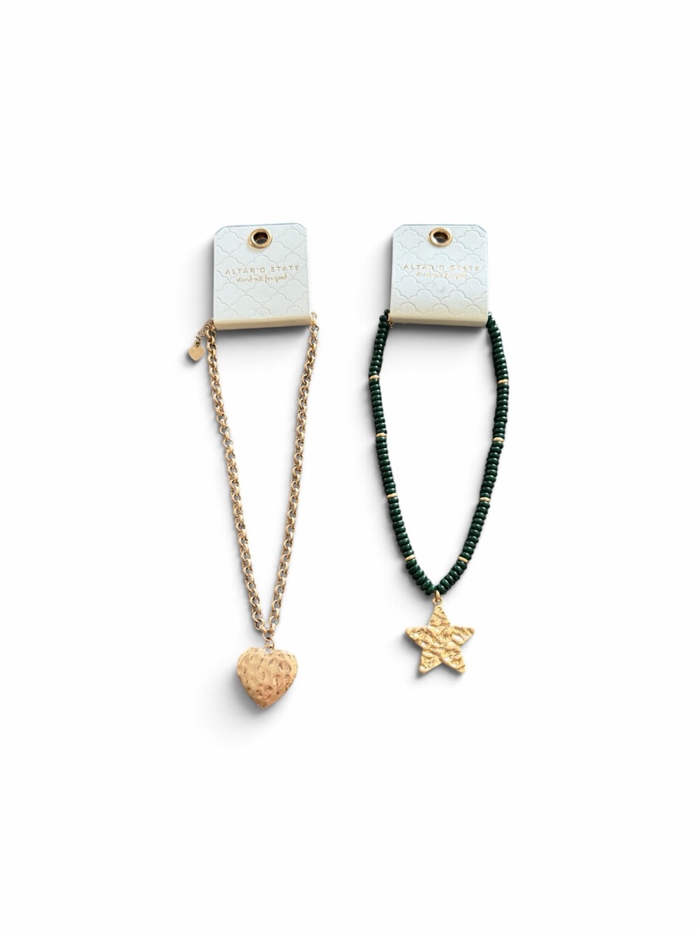 Altar'd State Green Beaded Star Necklace & Gold Heart Pendant Set- NWT